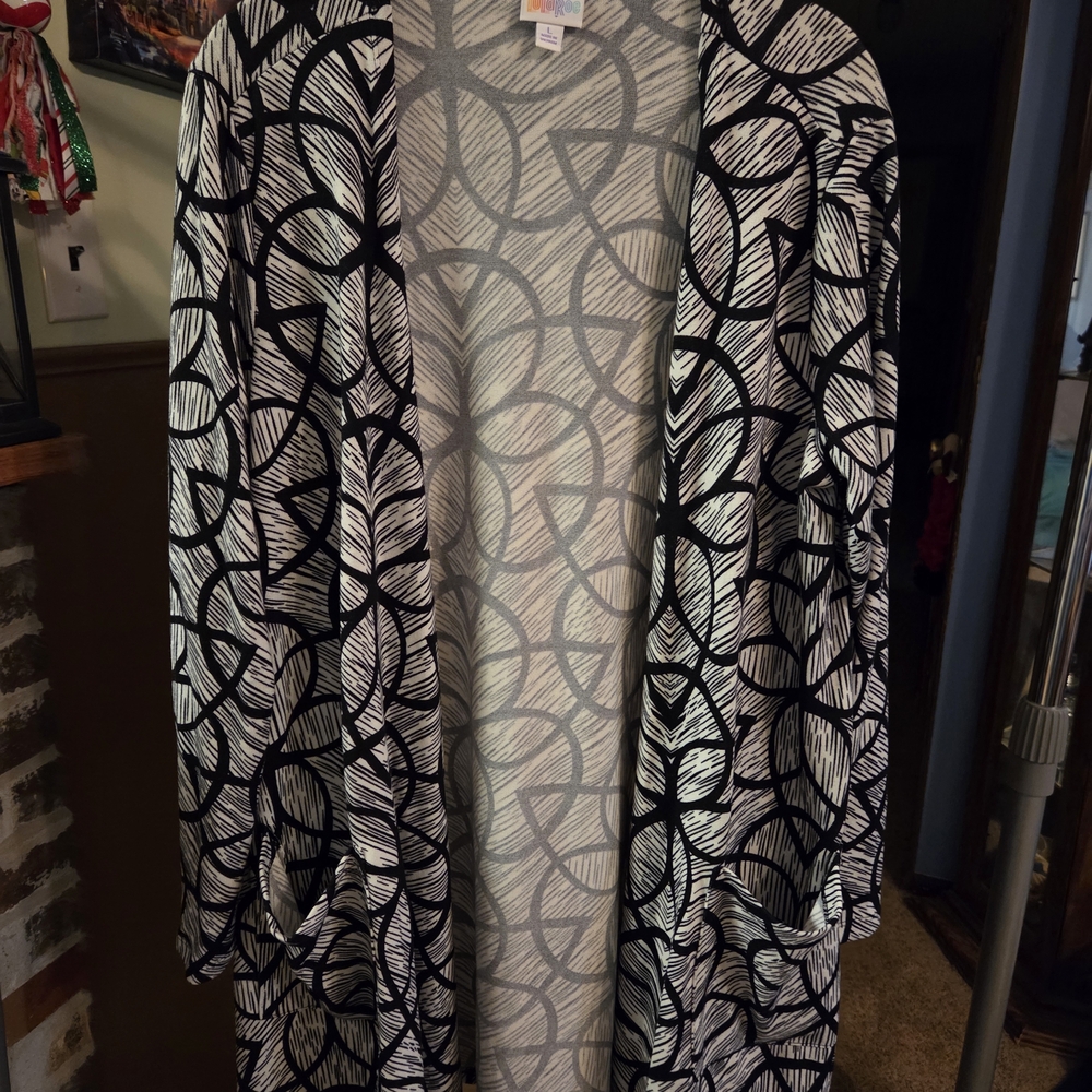 LuLaRoe Black and White Open-Front Cardigan